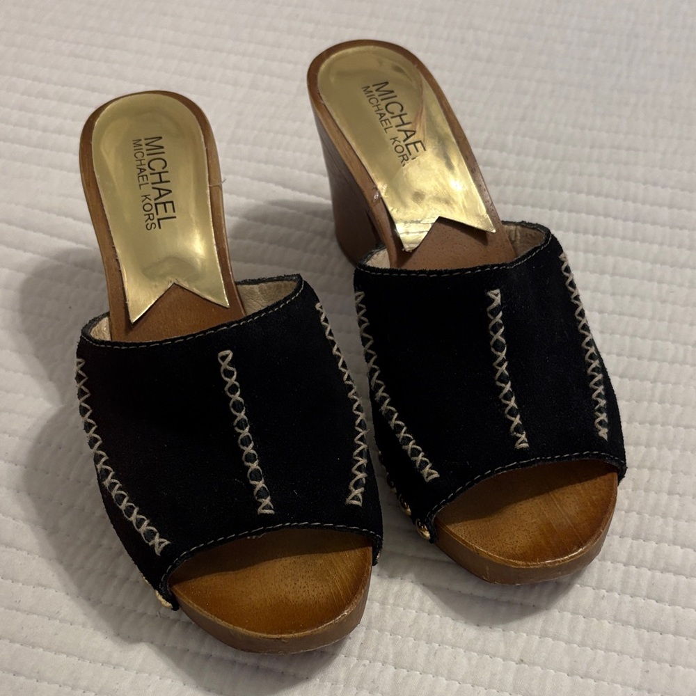 Michael Kors Black and Tan Mules